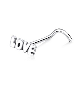 Love Shaped Silver Curved Nose Stud NSKB-325